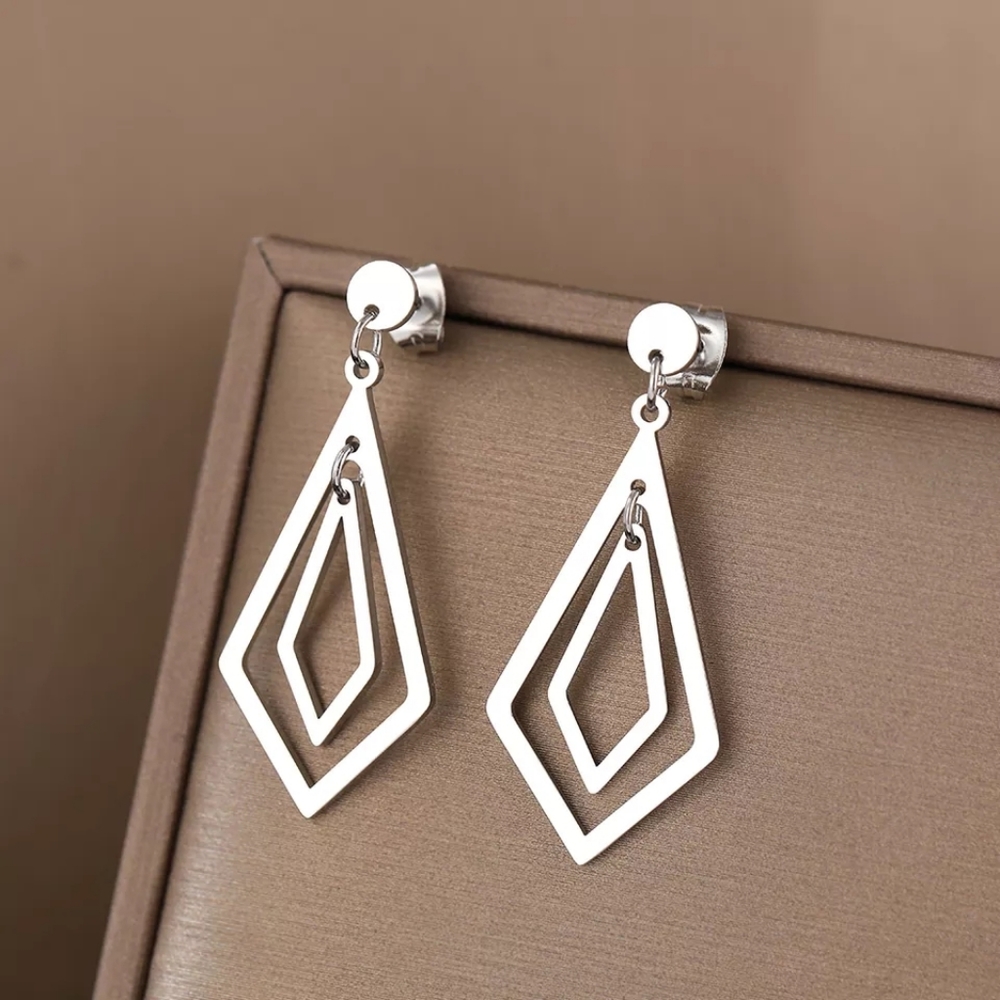 Geometric Rhombus Dangle Earrings - Picture 4 of 4